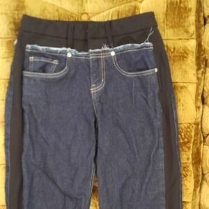 Forever 21 Dark Blue and Black Straight Leg Jeans With Black Stretch Waist